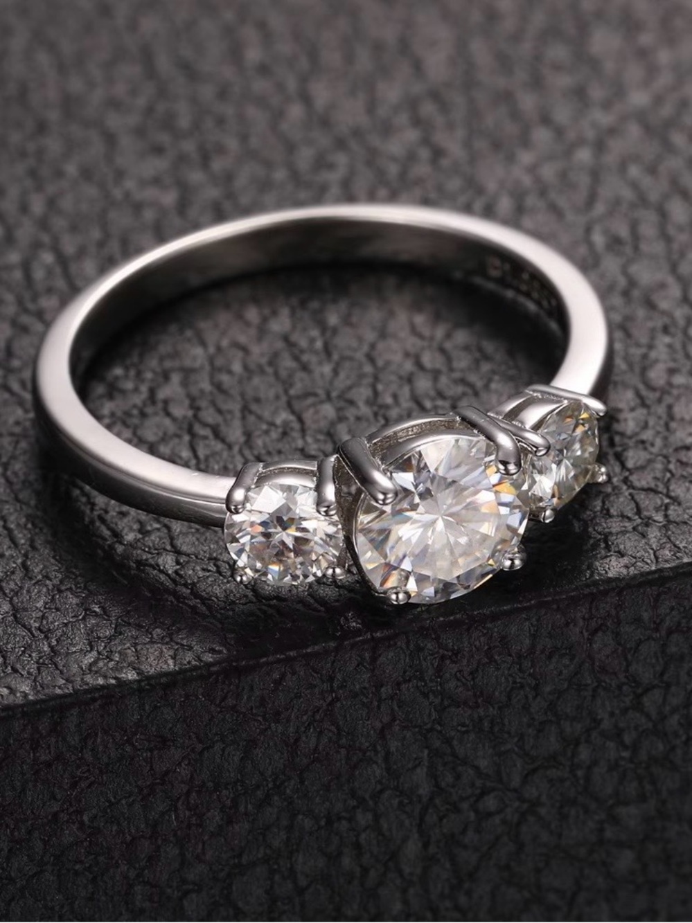 1.60 CTW 3-Stone Moissanite Ring S925 Sterling Silver Sz 9.75 DTP